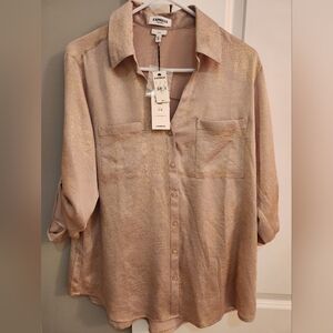 Express Metallic Light Gold Slim Fit Portofino Shirt
